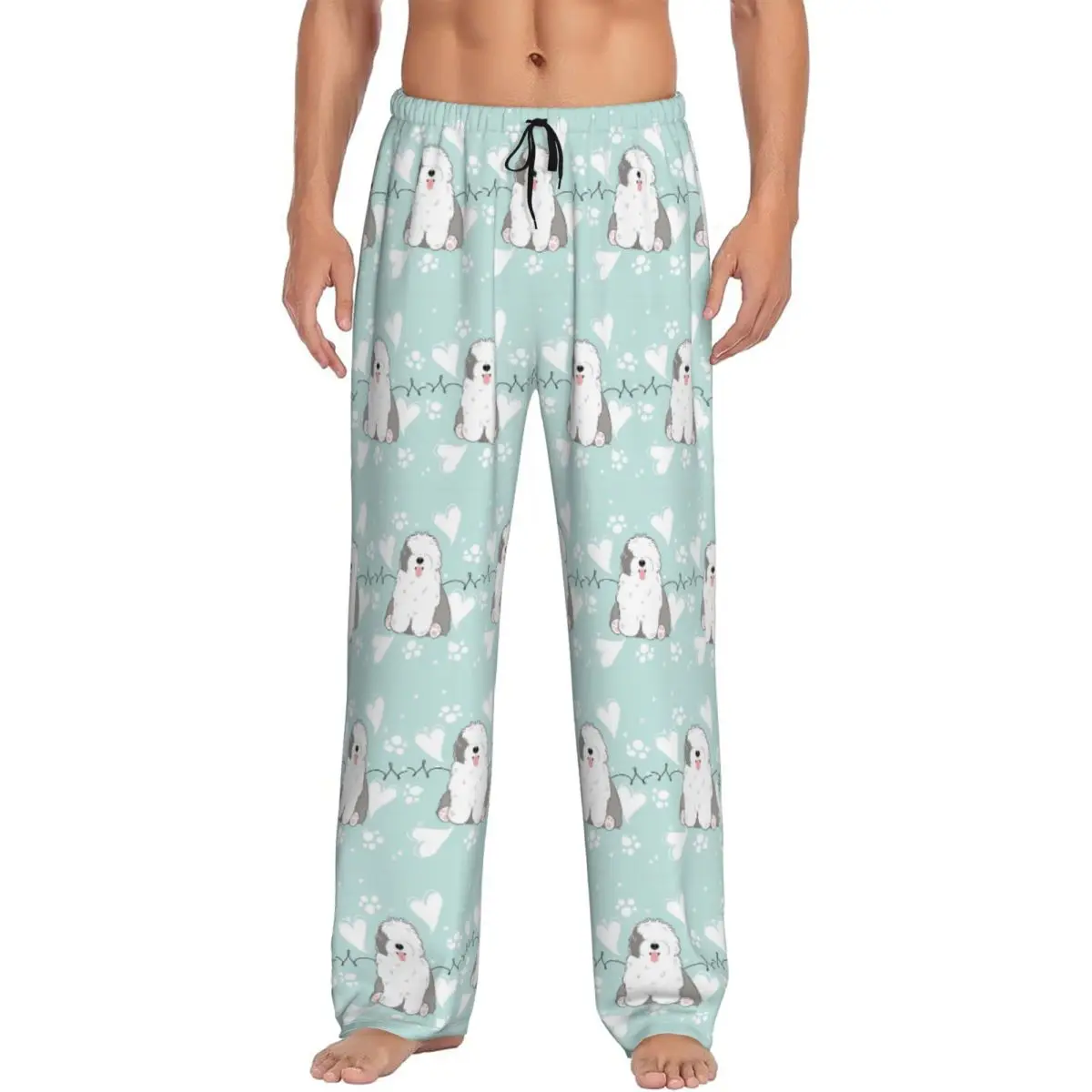 Custom Love Old English Sheepdog Pajama Pants Men Sleepwear Sleep Lounge Bottoms with Pockets