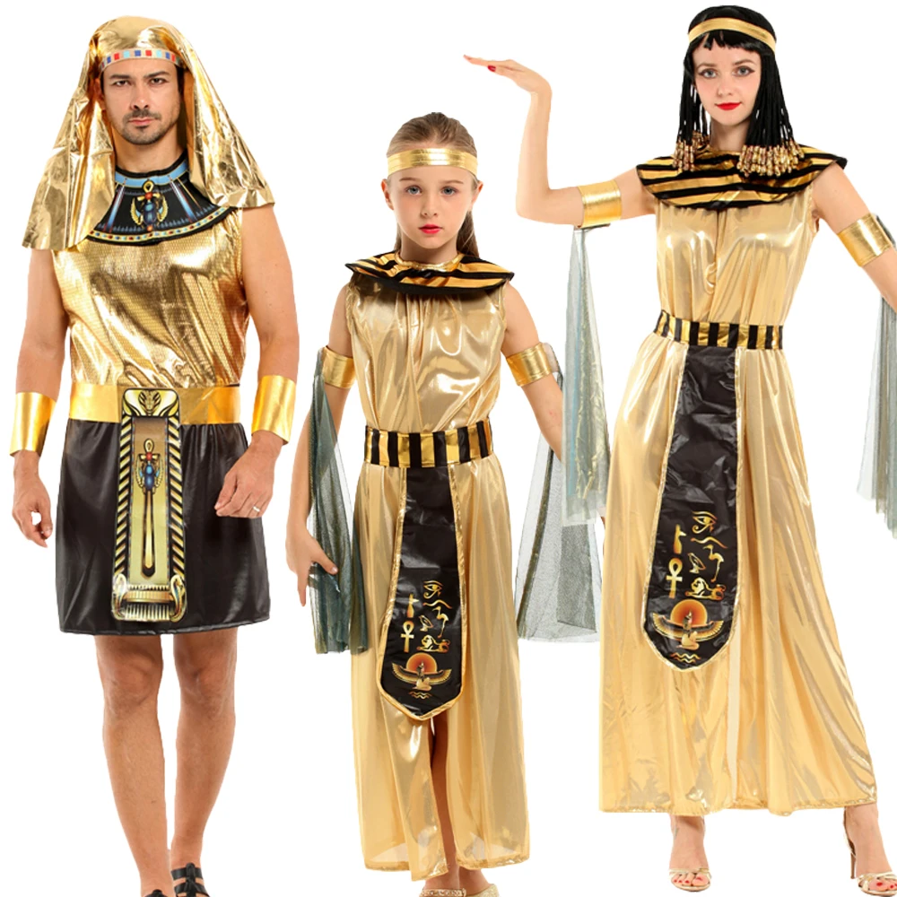 Girl Women Adult Costume Suit Men's Dress Prom Cosplay Egyptian King Headwear Golden Egyptian Pharaoh