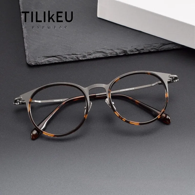

New Retro Round Pure Titanium Glasses Frame Mne Women Denmark Designer Acetate Mirror Ring Optical Prescription Eyeglasses Frame