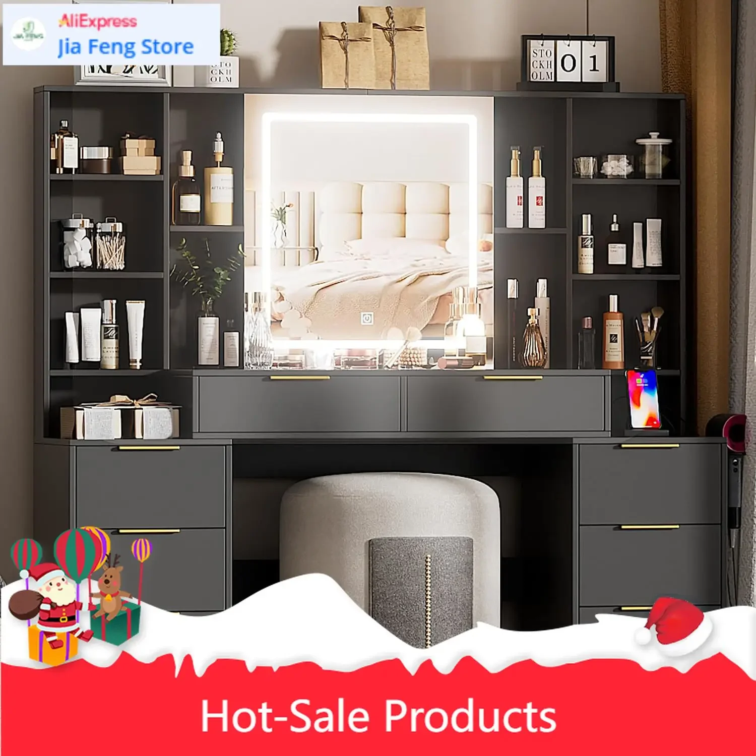 

Бестселлер FURNJOYLIFE: Большой туалетный столик с зеркалом с подсветкой и розеткой, туалетный стол с 3 режимами освещения и регулировкой яркости