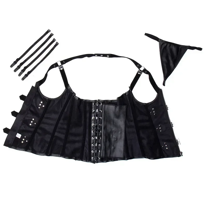 Steampunk الكورسيهات المشدات بولي Leather الجلود مشد الرسن العلوي كورسيليه فوقي للنساء حجم كبير النساء سستة الملابس القوطية