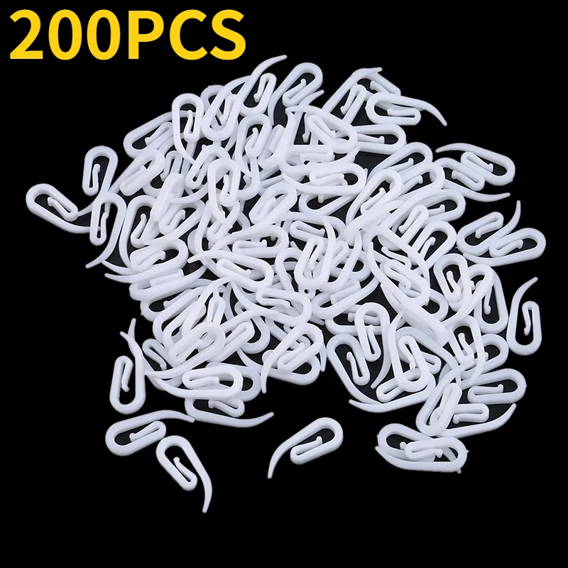 5/200pcs White Hanging Curtain Hooks Household Plastic Curtain Hooks Holder Window Hanger Curtain Poles Tracks Accessories