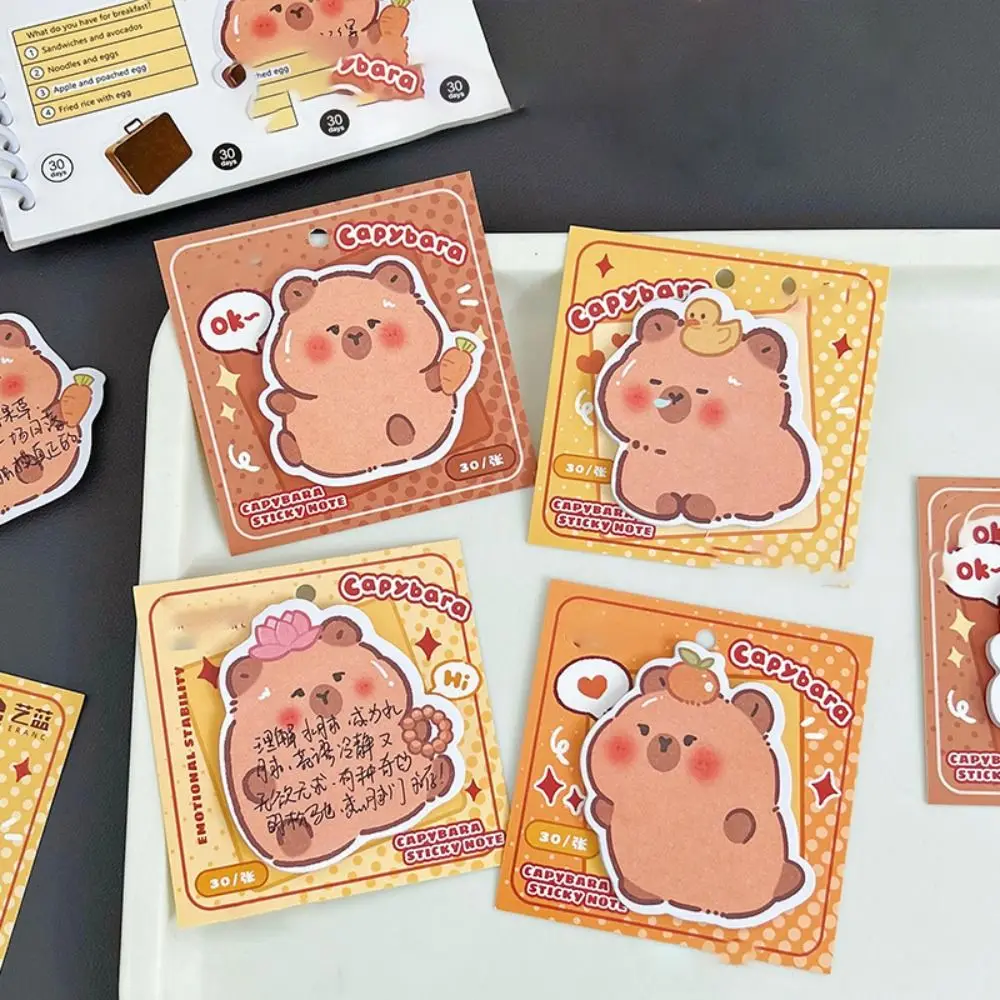 30 แผ่น/แพ็คแบบพกพา Ins Capybara รูปพิเศษ Sticky Note Sticky การ์ตูน N ครั้งโพสต์ To Do List น่ารัก MeMO Pad ข้อความ