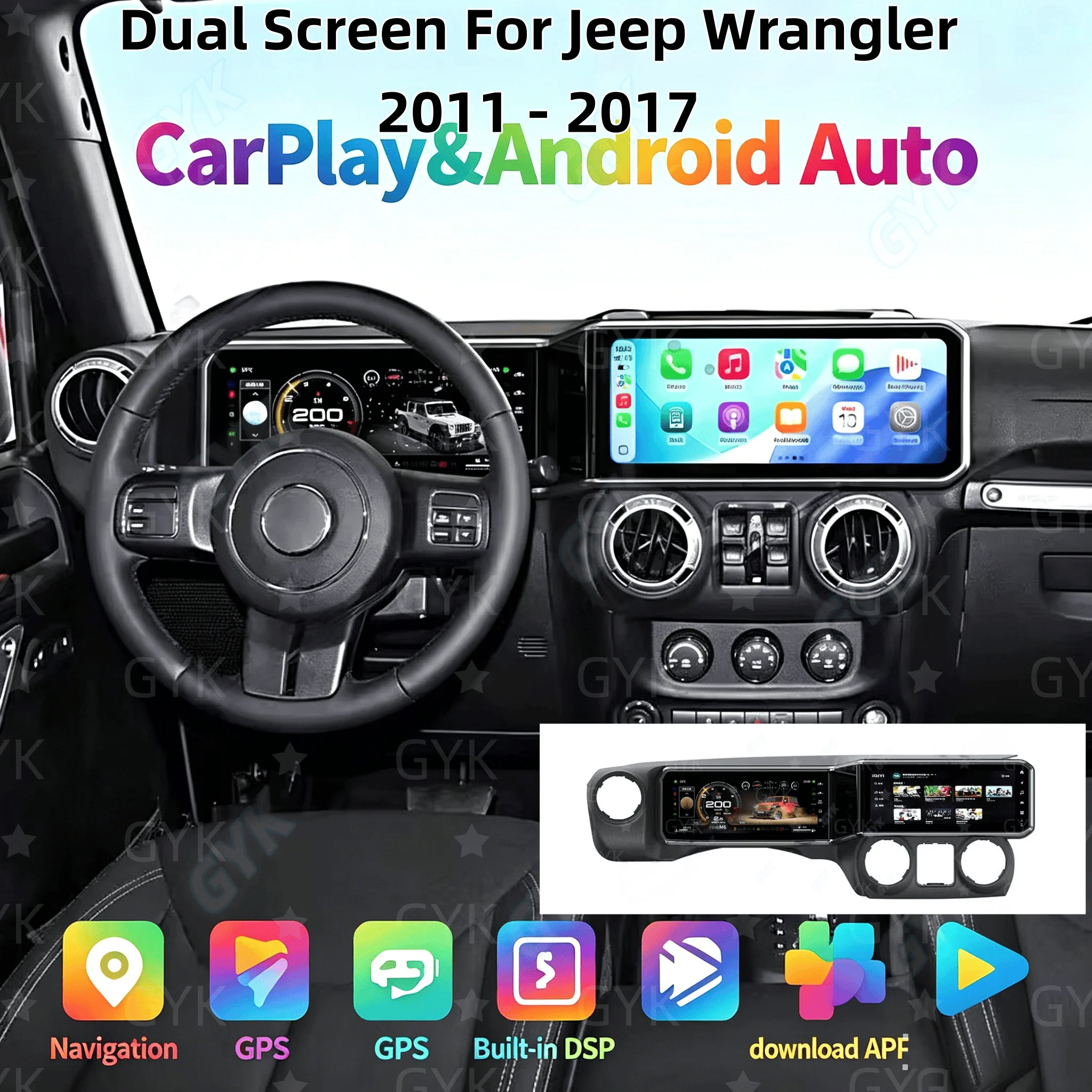 Dual 12.3“ Car Multimedia Player Android Screen For Jeep Wrangler 2011 - 2017 Car Radio Digital Cluster GPS Navi CarPlay Auto