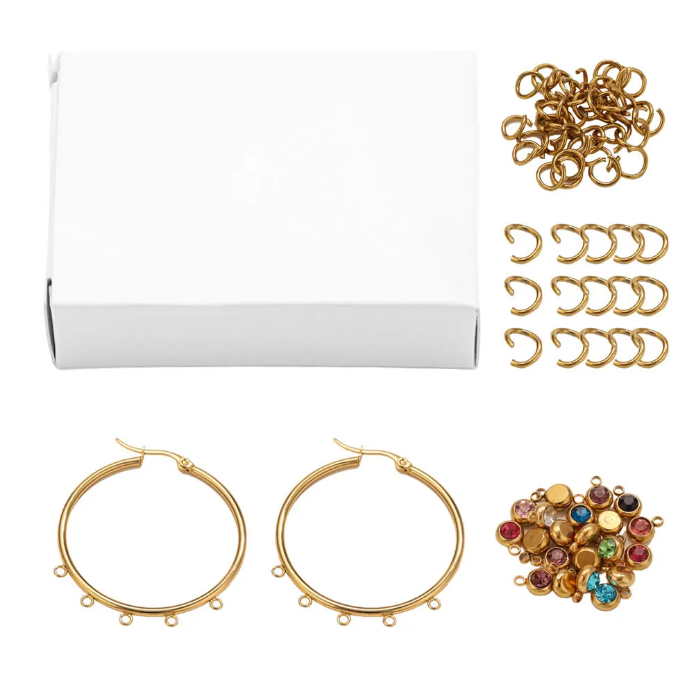 

1 Set 18K Plated Stainless Steel Hoop Earring Making Kit 1 Pair Hoops 20 Jump Rings 20 Random Charms box Bulk Wholesale Find