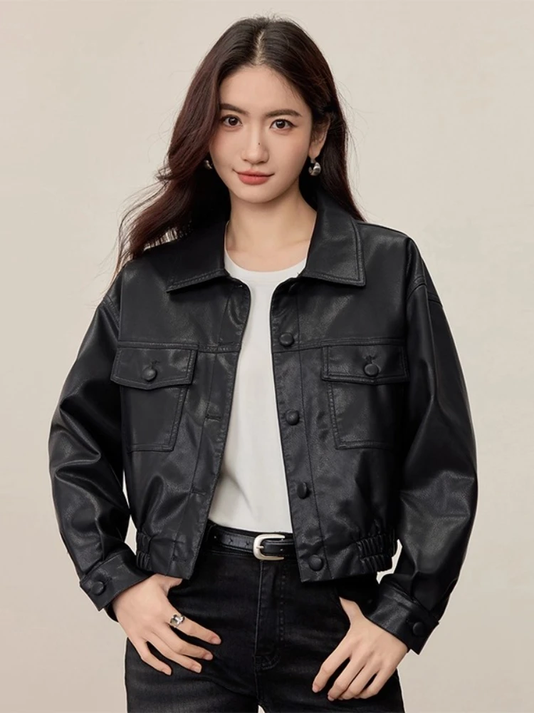 

SENTUBILA женские куртки из искусственной кожи, женская короткая стильная мотоциклетная куртка, свободный облегающий пригородный топ W53GA2744