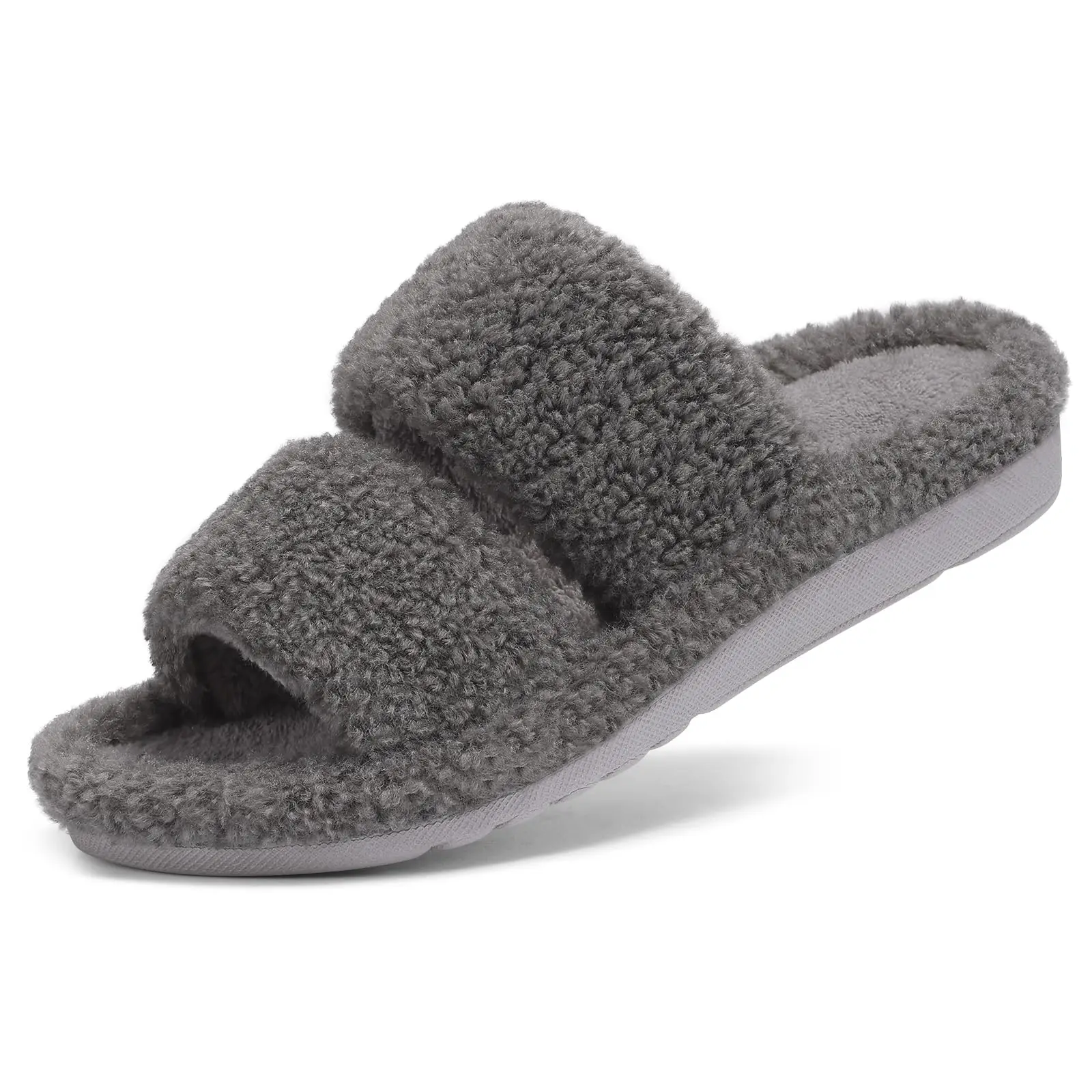

Evshine Women Winter Fuzzy House Slippers with Arch Support Indoor Open Toe Cozy Slides Bedroom Fluffy Shoes Warm Plush Slippers