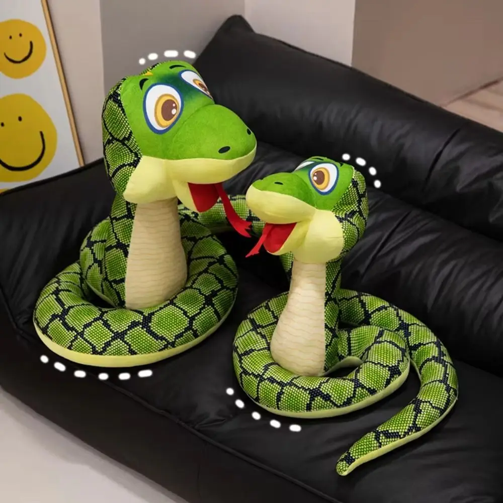 Novedad, juguetes de peluche de serpiente con ojos grandes sentados, peluche suave de dibujos animados, Animal relleno, bonito dibujo de serpiente larga, reptil, juguete de peluche, decoración de coche