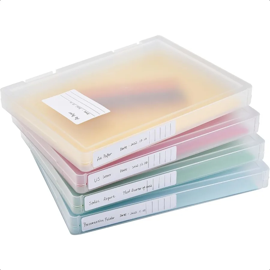 

4 Pack A4 File Portable Paper Organizer Boxes for 8.5 x 11 Letter Paper Thick Scrapbook Storage Box Art ply Craft Organizers Bo