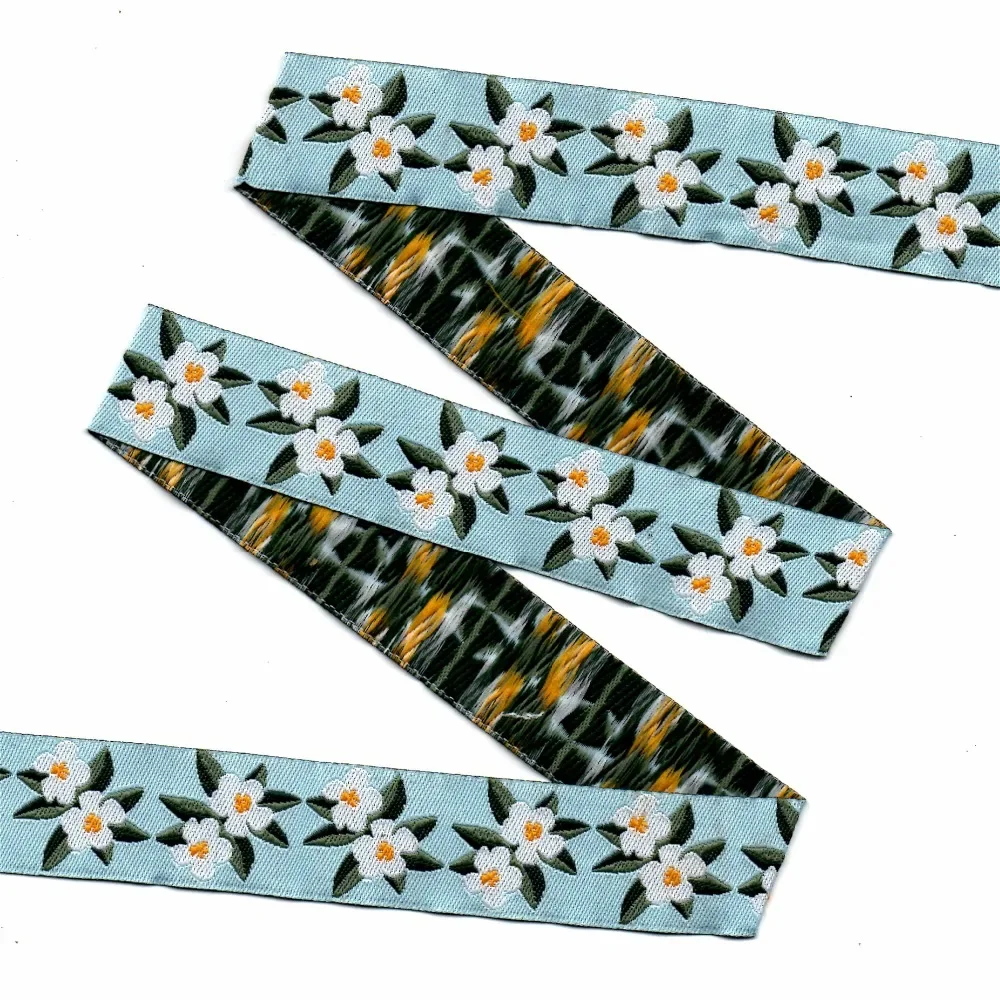ZERZEEMOOY 10Y 7/8 Inch 22MM Blue Flower Single Face Woven Jacquard Ribbon Dog Chain KTZD25110501 Matching Accessory