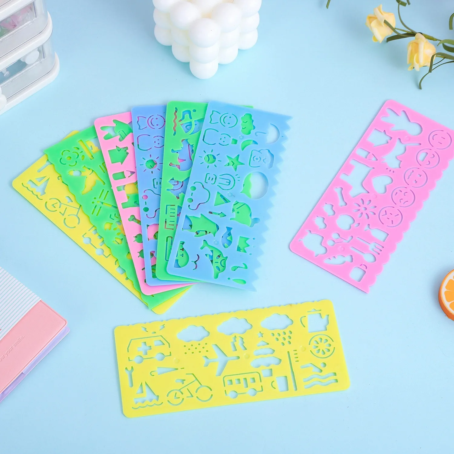 Multifunction Draw Ruler Animal Weather Traffic Geometric Magic Painting Template Multifunctional 6 Colors Pen Gift Boy Girl ZYF