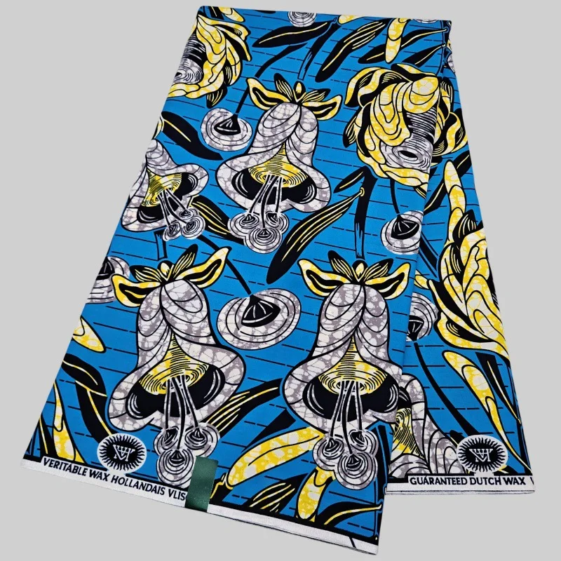 

Синяя 6-ярдовая длинная 46-дюймовая африканская хлопчатобумажная восковая ткань с цветочным принтом для шитья платья своими руками, одежды, диванной подушки, скатерть R3077