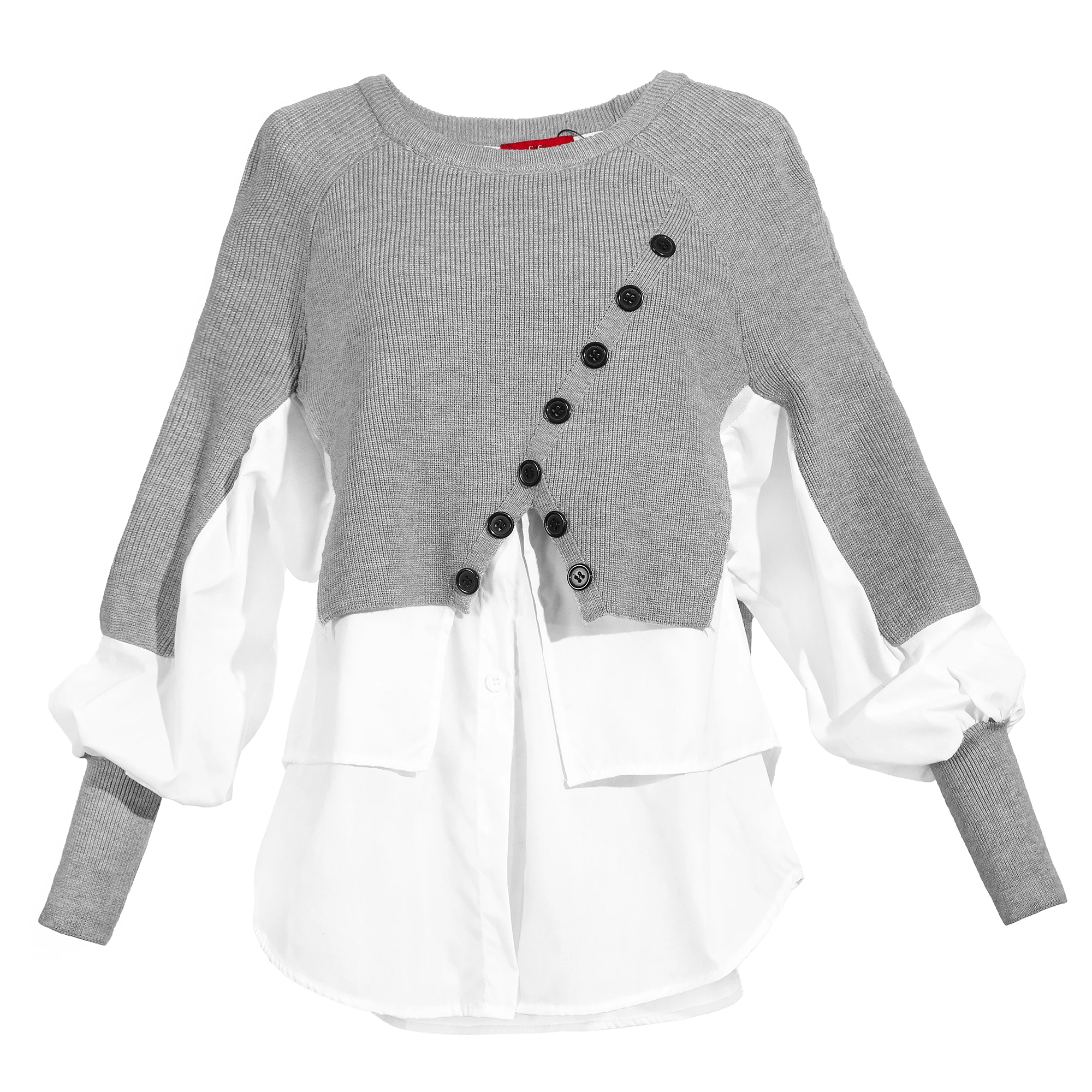 CHCH Women's New Autumn Fashion Splicing Design Ladies Long Sleeve Hoodie Irregular Hemline Design Elegant Female Causal Blouses