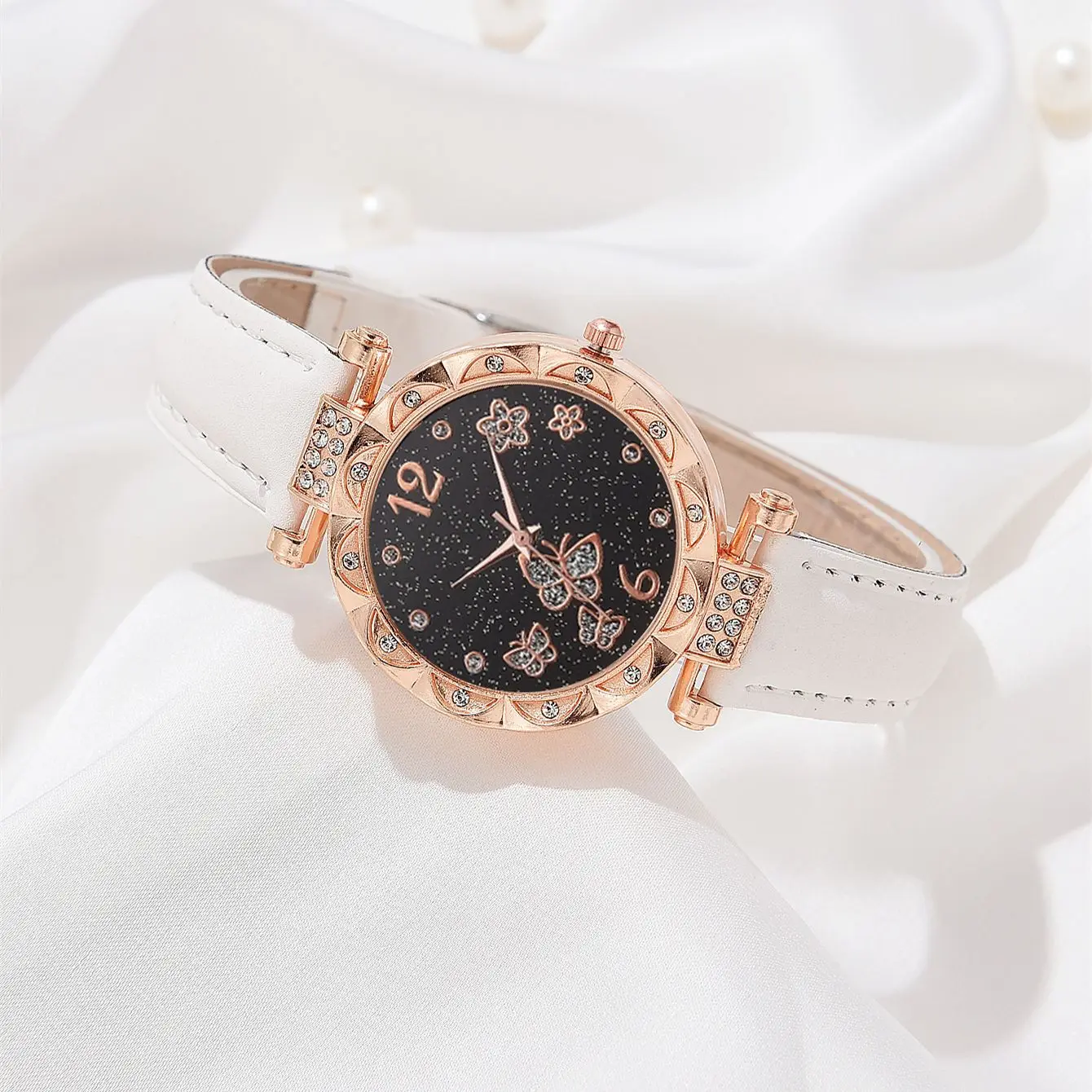 Часы наручные женские кварцевые с бриллиантовой бабочкой, модные роскошные брендовые дизайнерские, с кожаным ремешком, 6/1 шт.