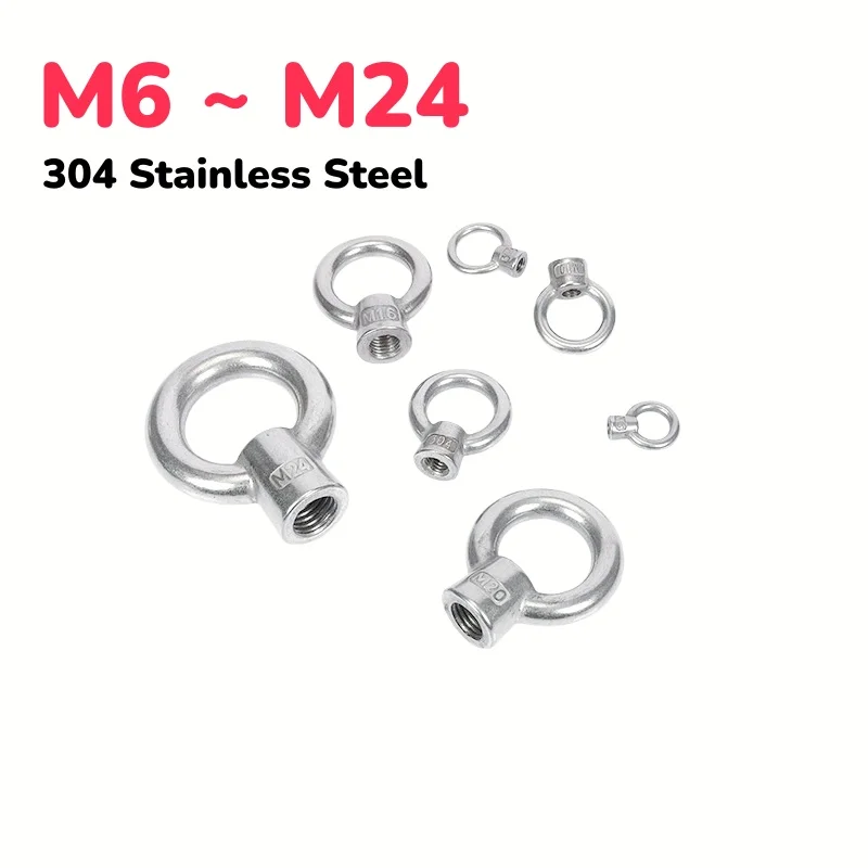 304 Stainless Steel Ring Eye Bolt Ring Hooking Nut Japanese Style Lifting Eye Nuts Hoisting Industrial M6 M8 M10 M12 M16 M20 M24