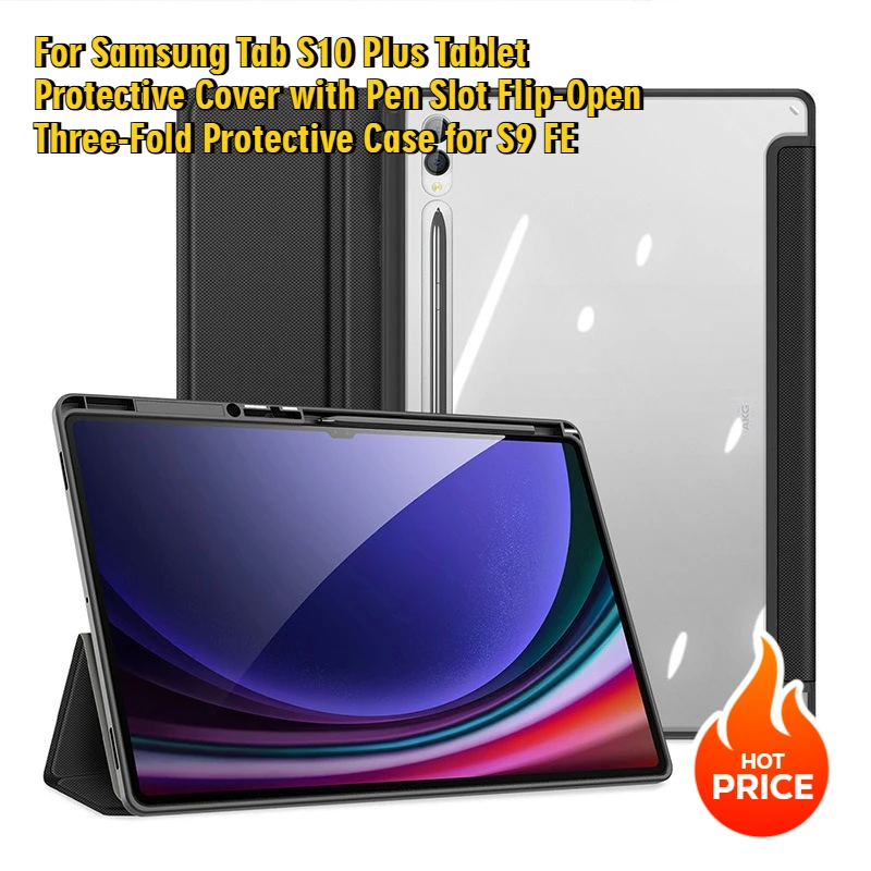 

For Samsung Tab S10 Plus Tablet Protective Cover with Pen Slot Flip-Open Three-Fold Protective Case