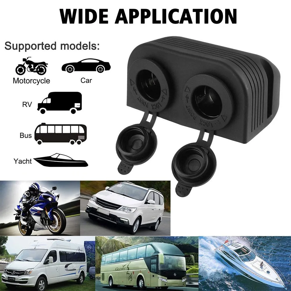 12V Car Cigarette Lighter Socket Double Adapter Power Outlet 12V Dual Socket Splitter Plug For Car RV Truck Boat