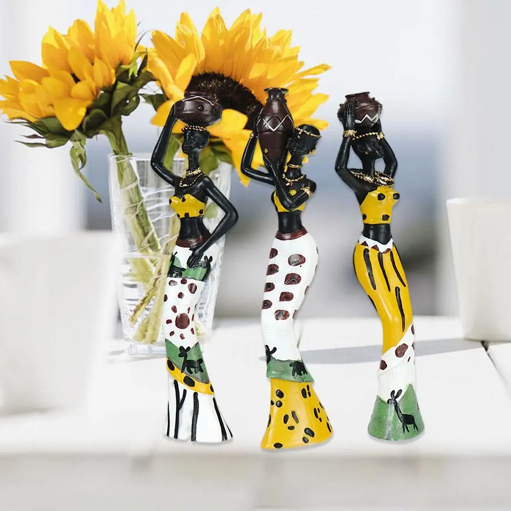 3 pçs resina senhora africana estatueta tribal estátua feminina para mesa bookshe