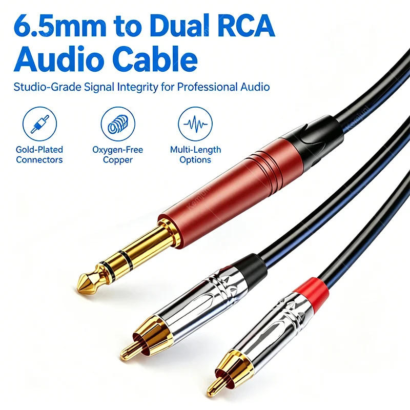 Cable de Audio TRS a RCA de 6.35/6.5mm, Conector Estéreo TRS Macho de 1/4 de Pulgada, 5M 10M 15M 20M 30M, Cable de Audio para Consola de Mezclas y Amplificador