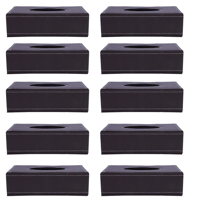 

10X Portable Leather Rectangular Tissue Cover Box Holders Case Pumping Paper Hotel Home Car Gift Brown