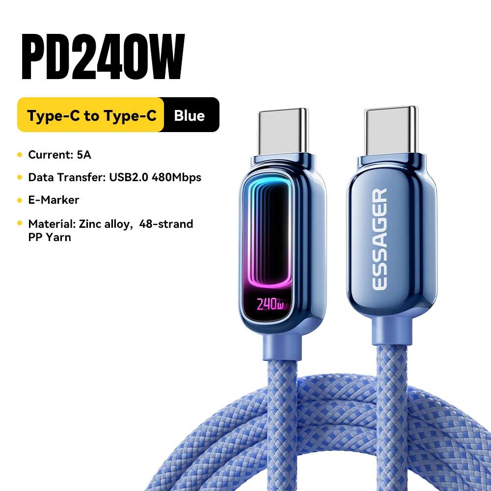 Essager 240W USB-C zu USB-C Kabel 100W PD3.1 Schnellladung für MacBook Laptop iPhone 17 16 15 Pro Max iPad Samsung Typ-C Kabel