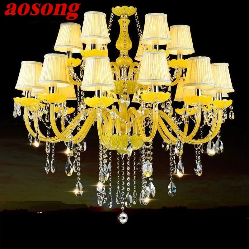 

AOSONG European Luxurious Crystal Pendent Lamp Yellow Candle Lamp Warm Living room and bedroom Restaurant Hotel Villa Chandelier