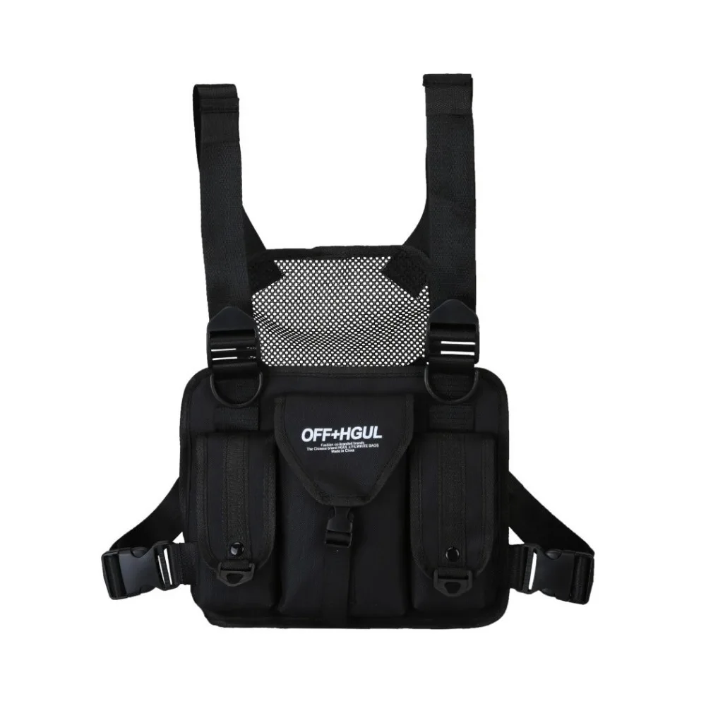 Oxford Cloth Double Shoulder Chest Bag Fashion Cool Message Crossbody Pouch Streetwear Reflective Strip Man's Vest Bag Work