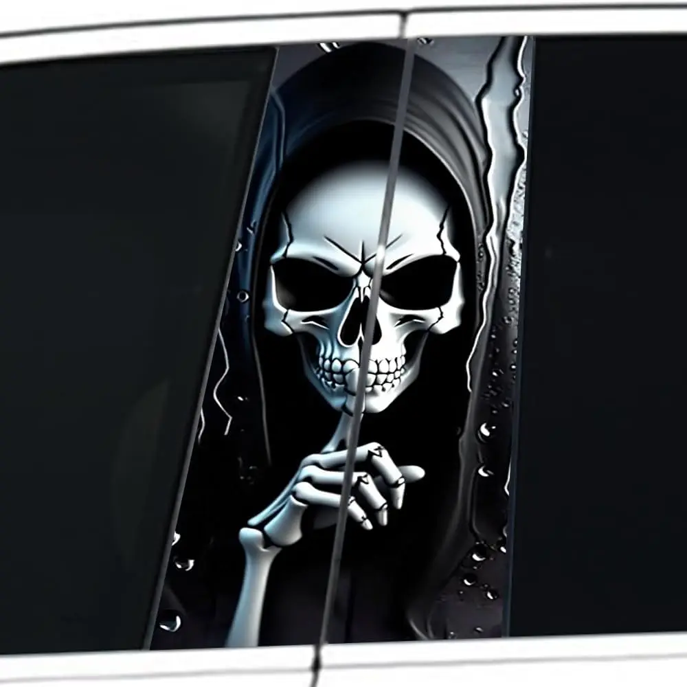 2pcs Halloween Horror Skull Car Sticker Funny Car Center Pillar Decal Waterproof Vinyl Decal Skeleton Sticker for Car B-Pillar D