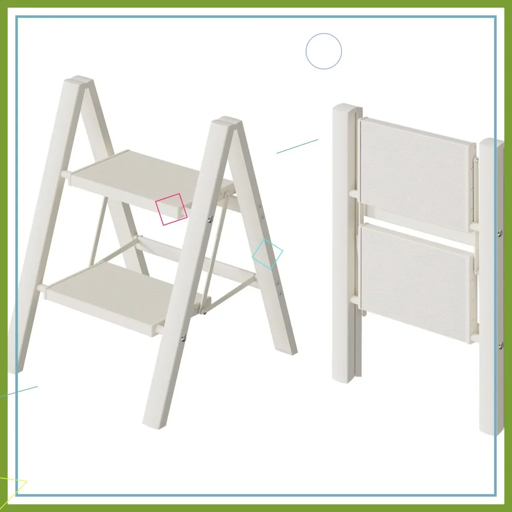 

Lightweight Portable 2-Step Stool with Anti-Slip Wide Pedal, 330lbs Capacity Aluminum Ladder for Home, Office, Library in White