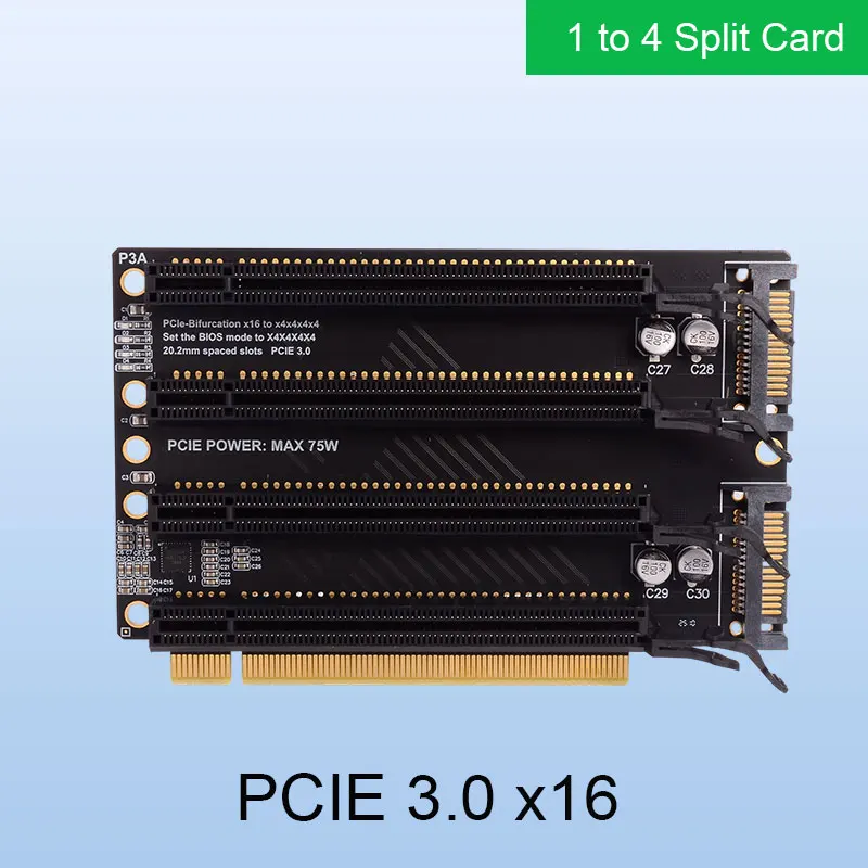 

ADT-Link PCIE 3.0 x16–X4X4X4 Сплит-карта «один-четыре» Карта расширения Gen3 Карта адаптера с 1–4 слотами для BIOS материнской платы