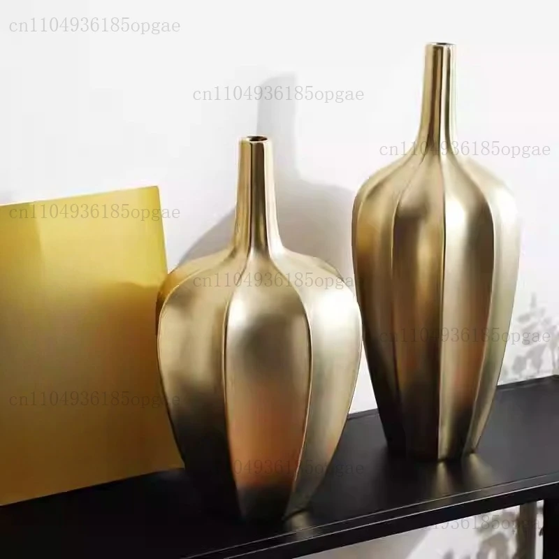 Electroplated Vase Ornaments Living Room Flower Arrangement Dry Flower Ceramic Gold Vase Ornaments