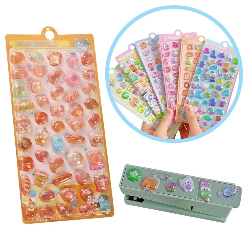Kawai Cute Cartoon Animals 3D Crystal Jelly Patch Relief Sticker Floating Stickers Festival Birthday Party Souvenirs ZYF