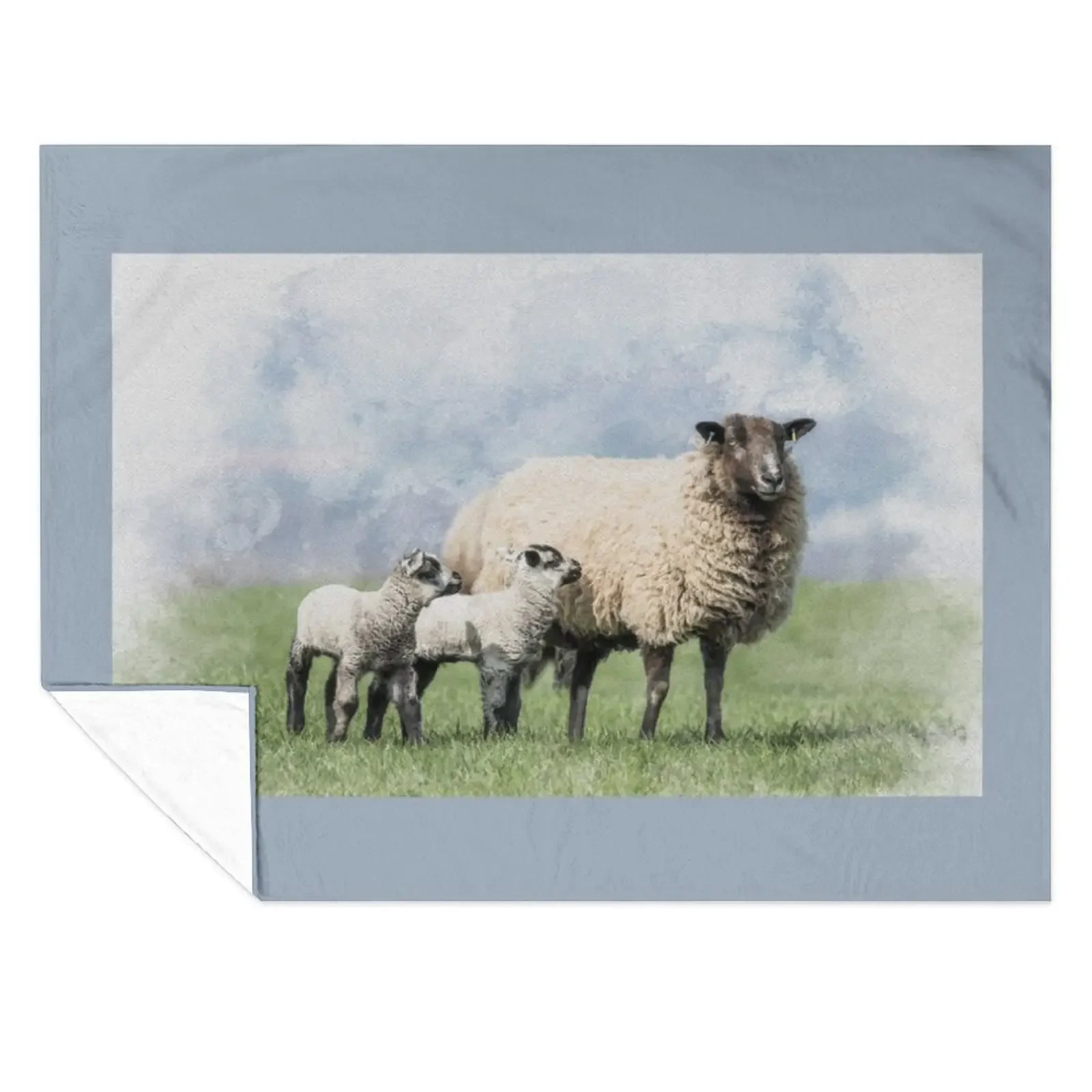 

Watercolour Effect Photograph of Sheep and Twin Lambs Throw Blanket Luxury Brand Warm Moving Sofas Blankets