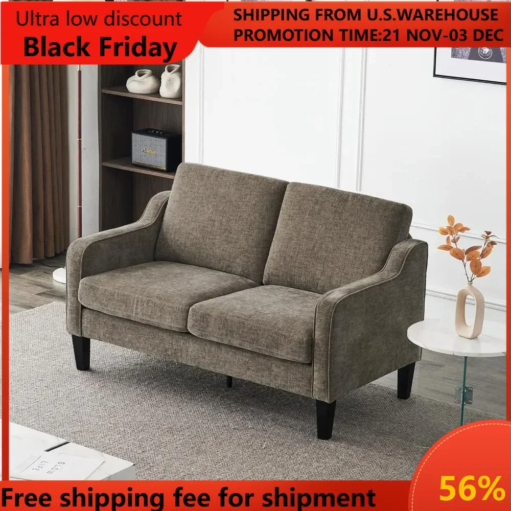 

53" Love Seat Couches,2 Seater Loveseat Mid Century Modern Sofa Couch Soft Chenille with Scooped Armrest for Small Spaces,Living