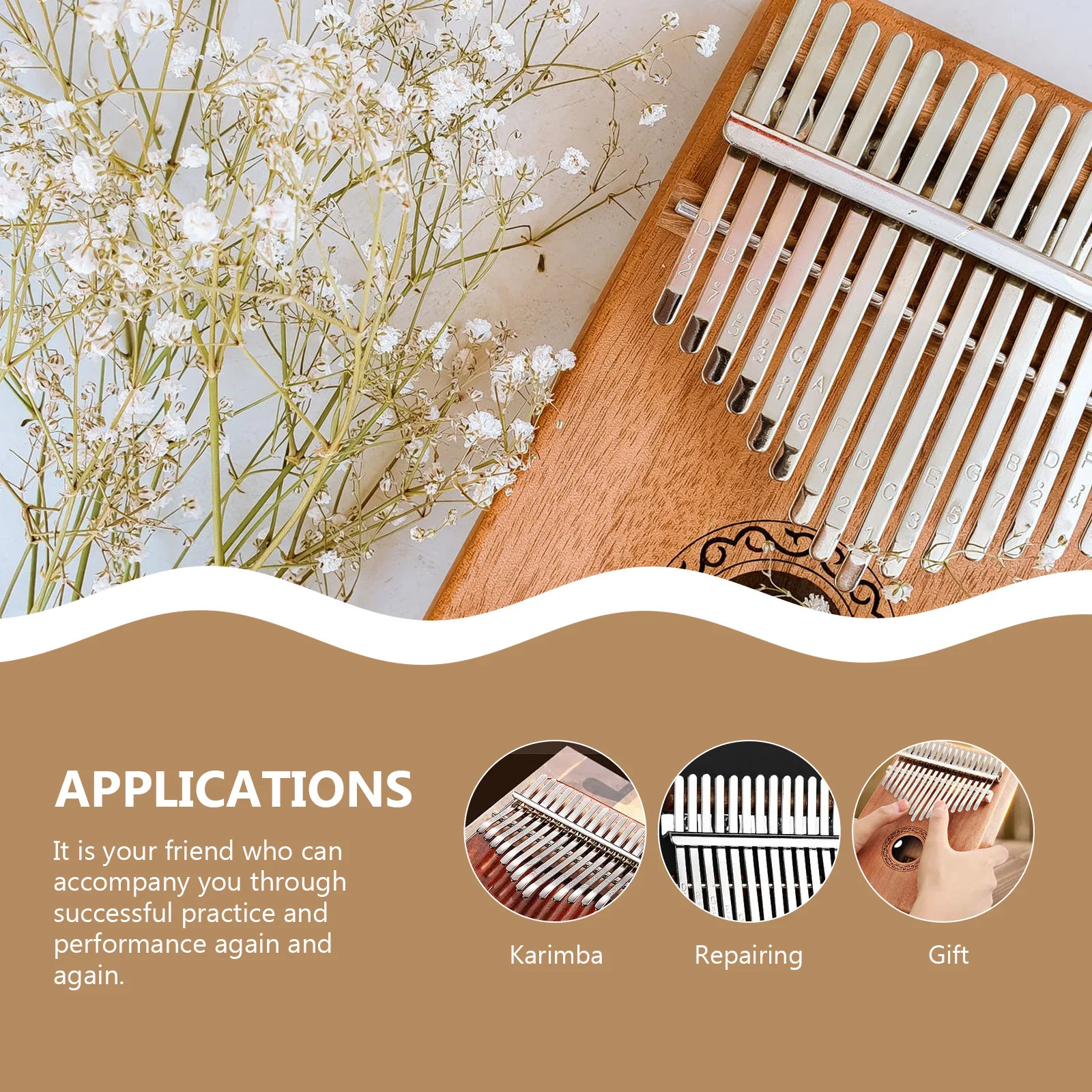 

1Set Kalimba Keys Steel Wood Durable Practical Replacement Parts Tuning Hammer Kalimba tools Tuning Tool Kit