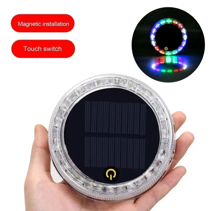 Car LED Solar Strobe RGB Warning Light for Car Truck Bus Touch Sensor Wireless Charging Night Safety Taillight Flashing Lamp