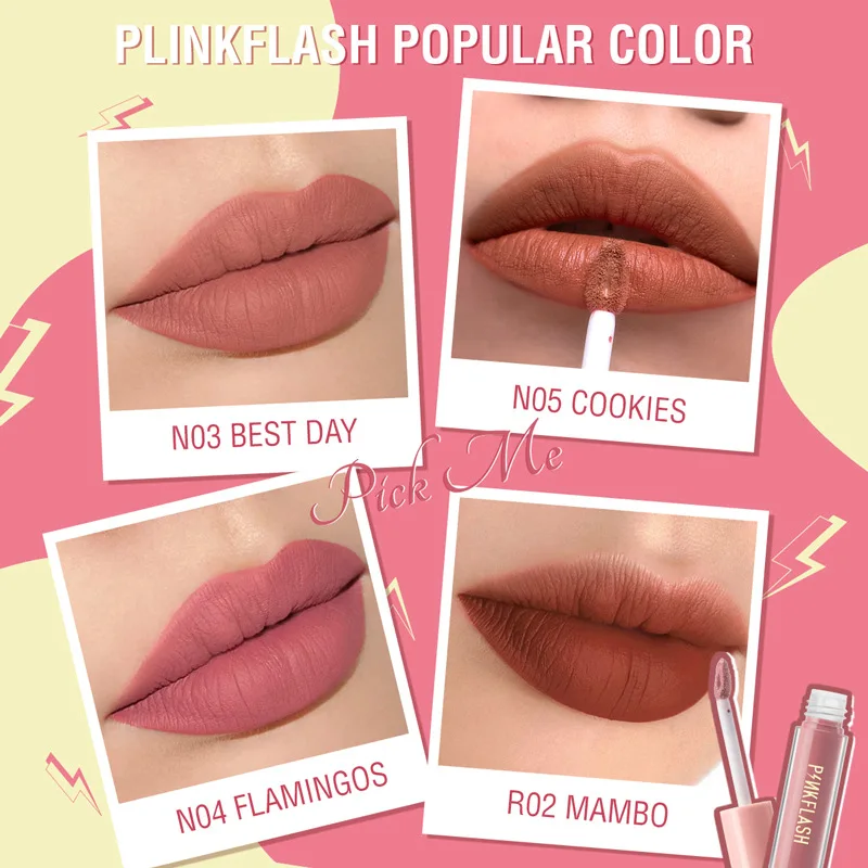 New PINKFLASH OhMyKiss Liquid Lip gloss Matte Lipstick Soft Moisturising Long lasting Lip Cosmetics Maquillage