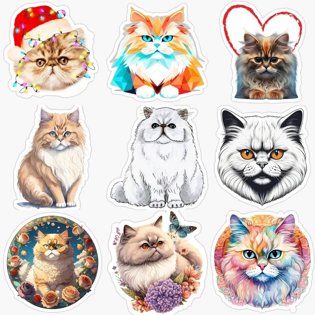 

Cute Persian Cat Pets Creative Color PVC Sticker for Decorate Door Fridge Wall Window Car Van Bicycle Helmet Decal Accessories