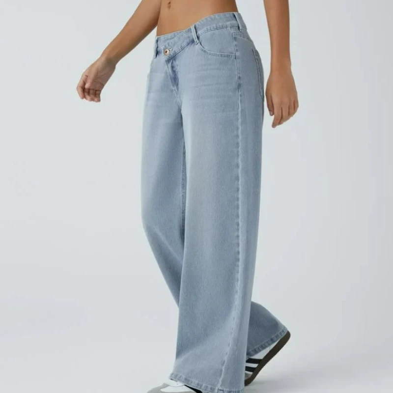 2025 nova alta qualidade solta emagrecimento calças de perna reta europeu americano personalizado de cintura alta jeans de perna reta senhoras