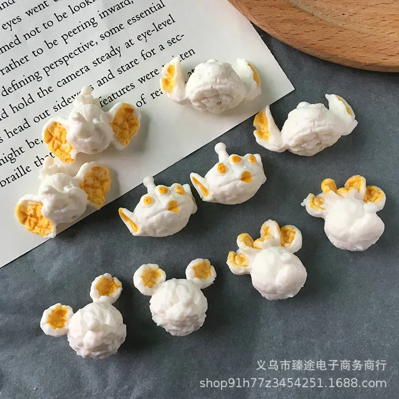 5pcs simulation cartoon rat head food popcorn Resin Figurine Crafts Flatback Cabochon Ornament Jewelry Making Accessories