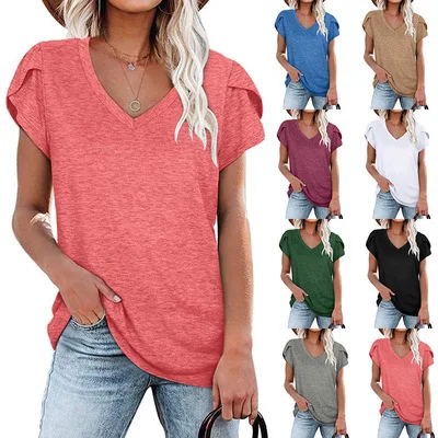 Loose V-Neck Short Sleeved T-shirt, Leisure Top, Foreign Trade, Europe and America, New, Spring, Summer, 2022