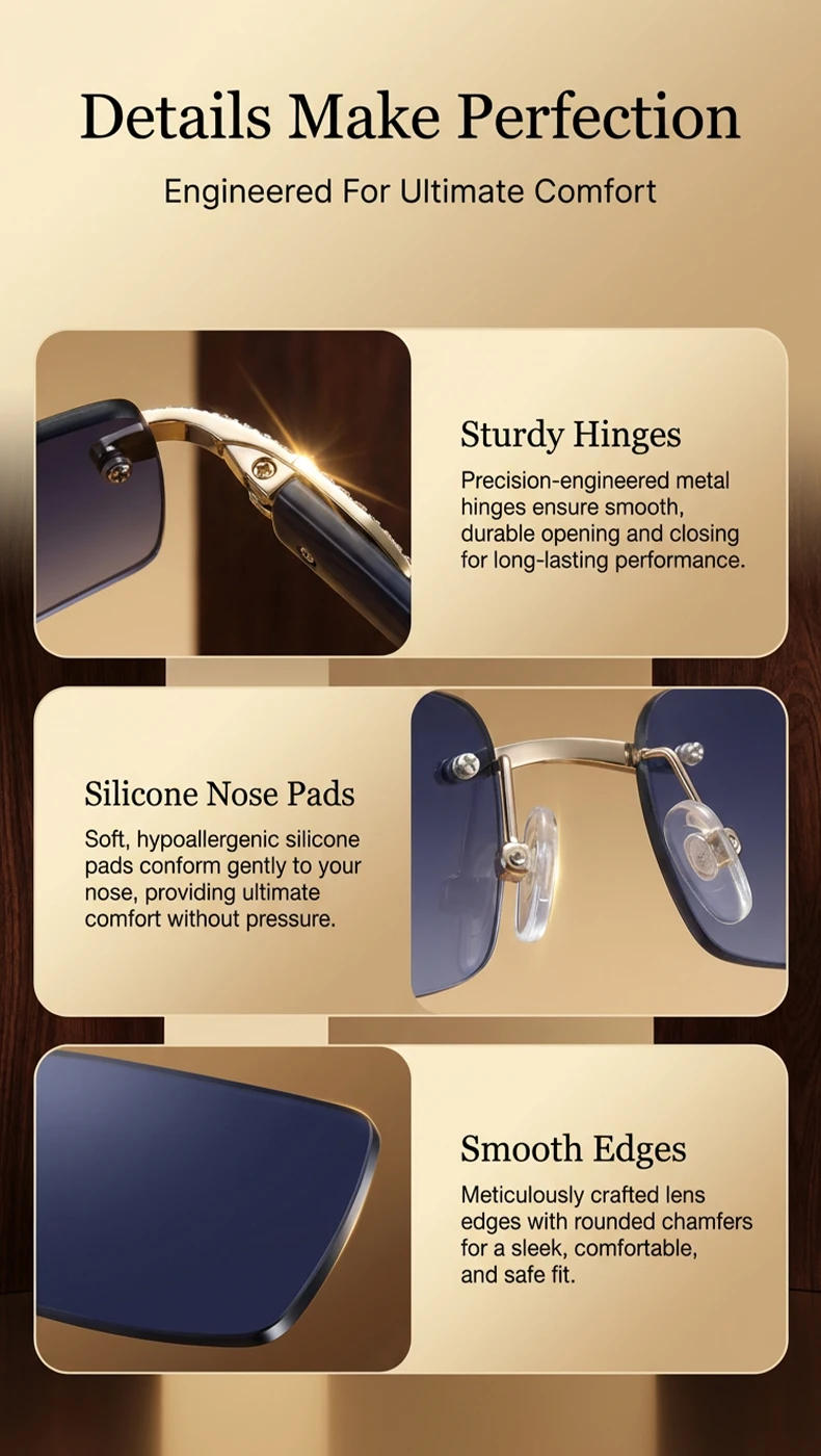 Y2K Rechteckige Randlose Sonnenbrille für Herren Vintage Sonnenbrillen für Männer 2026 Luxus Strass Brillen Punk Mode Rahmenlose Shades – Detail 6
