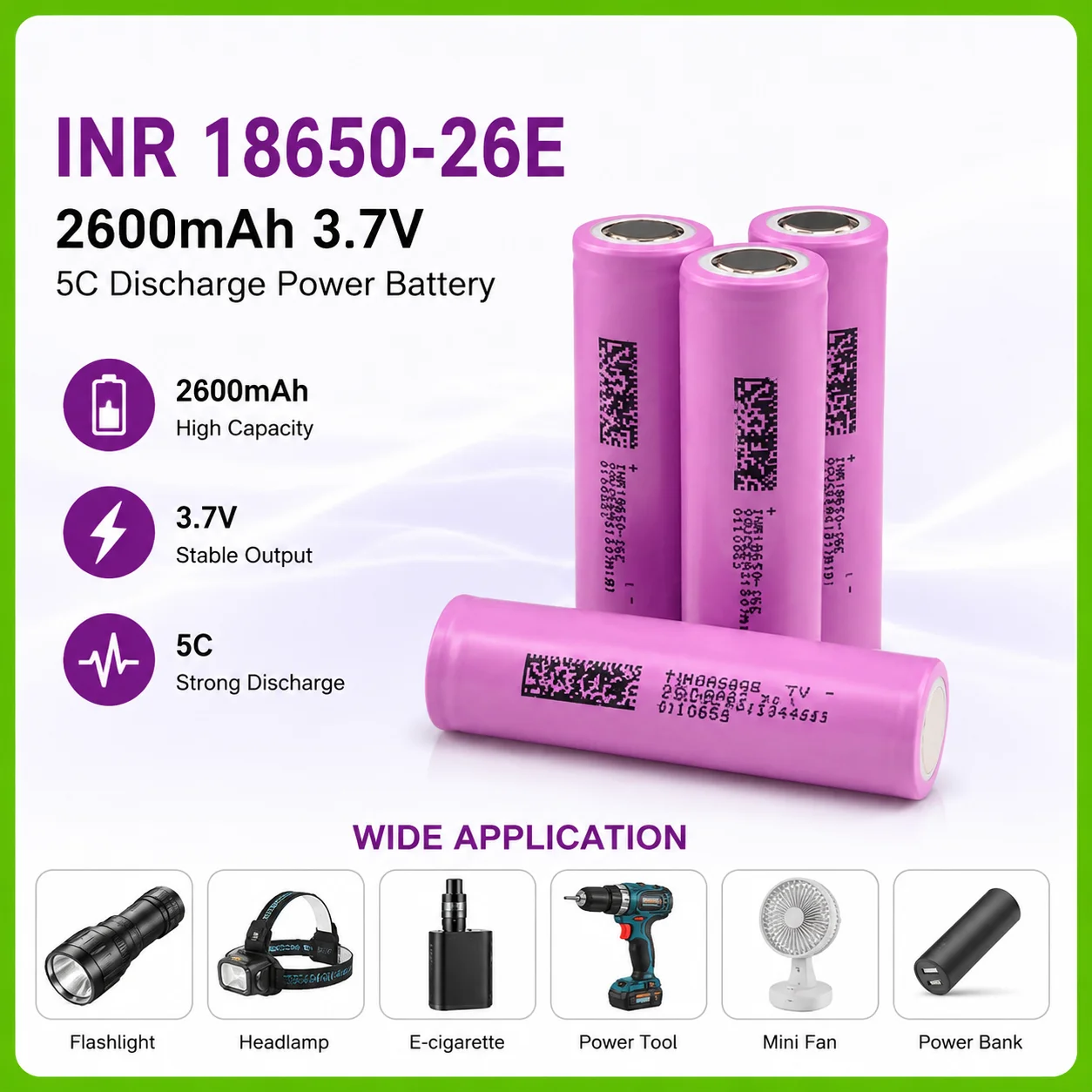 3.7V 2600mAh 5C High Rate 18650 Rechargeable Lithium-ion Power Battery for Power Bank Handheld Tools Daily Electronic Devices