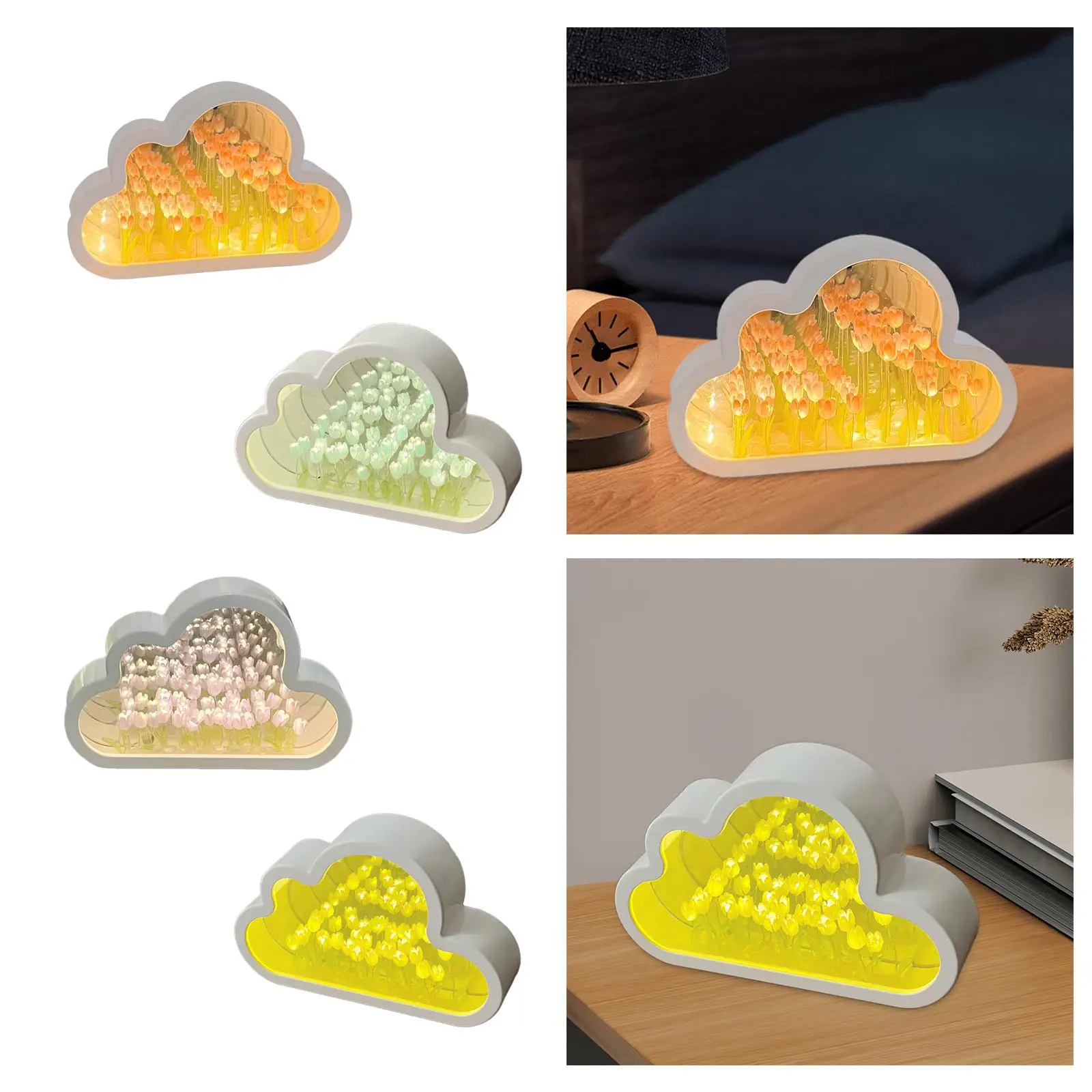 Fai da te Tulip Mirror Night Light regalo floreale regalo di anniversario artificiale 9 Flower Tulip Lamp per Office Bedroom Home bagno Decor