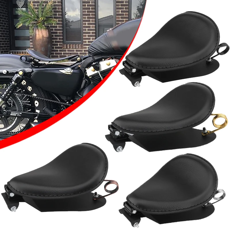 

PU Leather Universal Motorcycle Solo Seat Rider Saddle With 3" Spring Mounting Bracket Compatible For Harley Honda Yamaha Kawasa