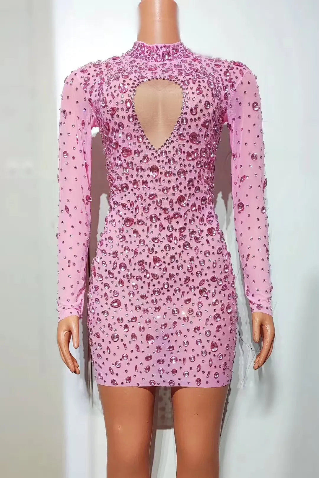 

Sparkling Full Diamond Mesh Hollow Tight Sexy HipHugging Multi Colored Short Skirt Party Nightclub BarPerformance Costume A918