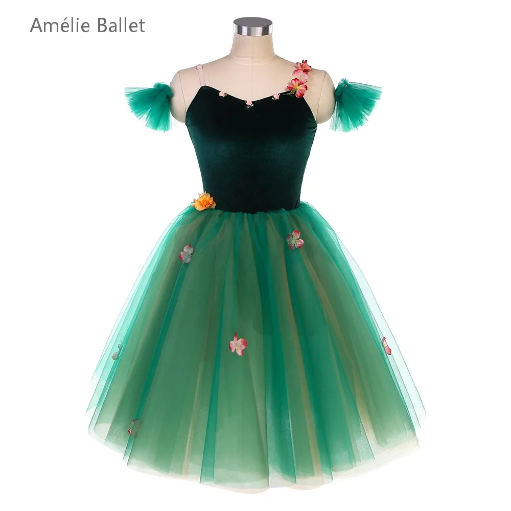 

25071 New Ballet Costumes Green Velvet Top Bodice Romantic Balllet Tutu Stage Performance Ballet Tutu Dancewear