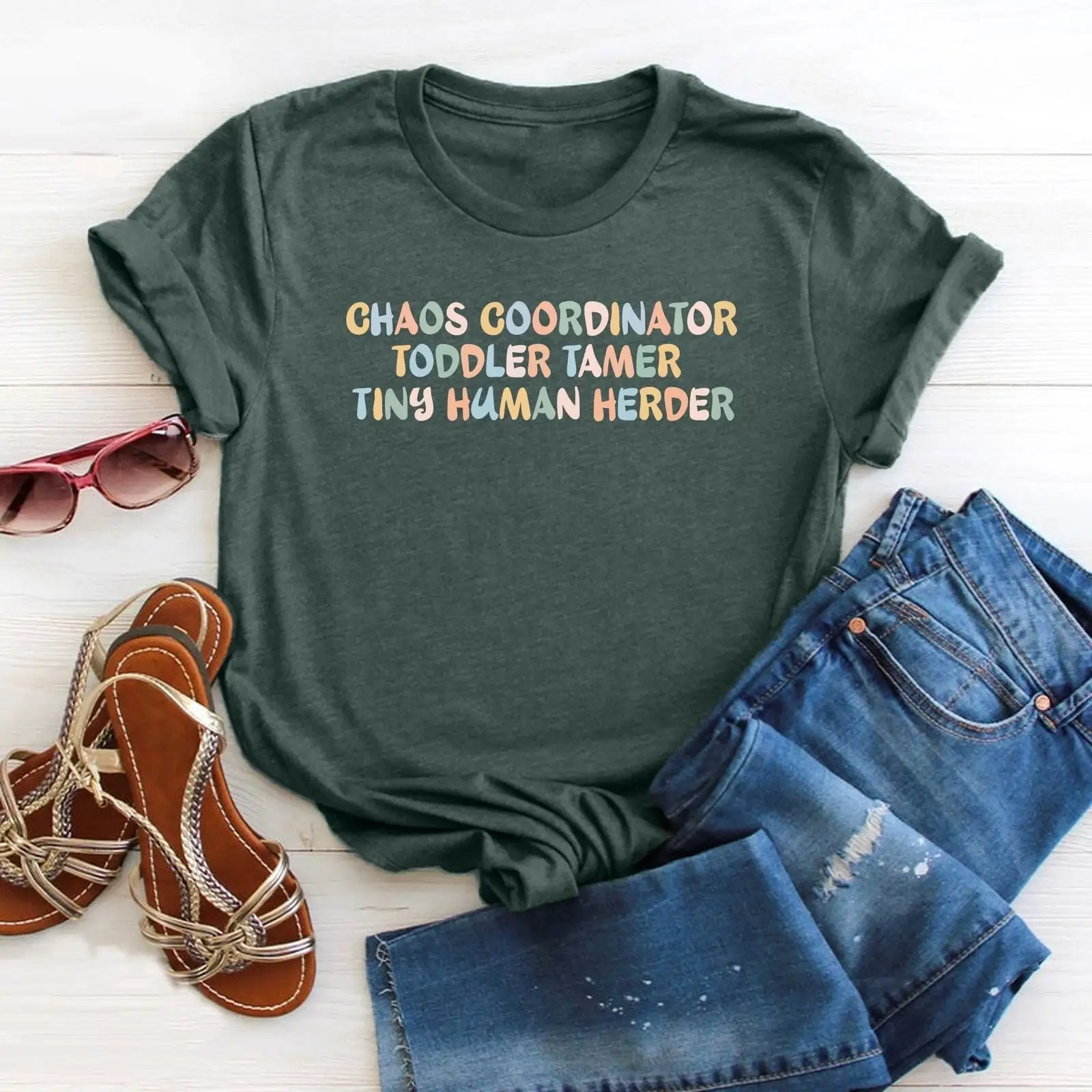 Funny Teacher Chaos Coordinator T Shirt Cute Mom Daycare Babysitter Childcare For Kindergarten Mother'S Day