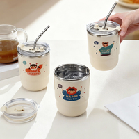 WORTHBUY Portable Thermos Cup 304 Stainless Steel Double-Layer Coffee Mug With Straw Cartoon Kids Insulated Anti Scald Water Cup