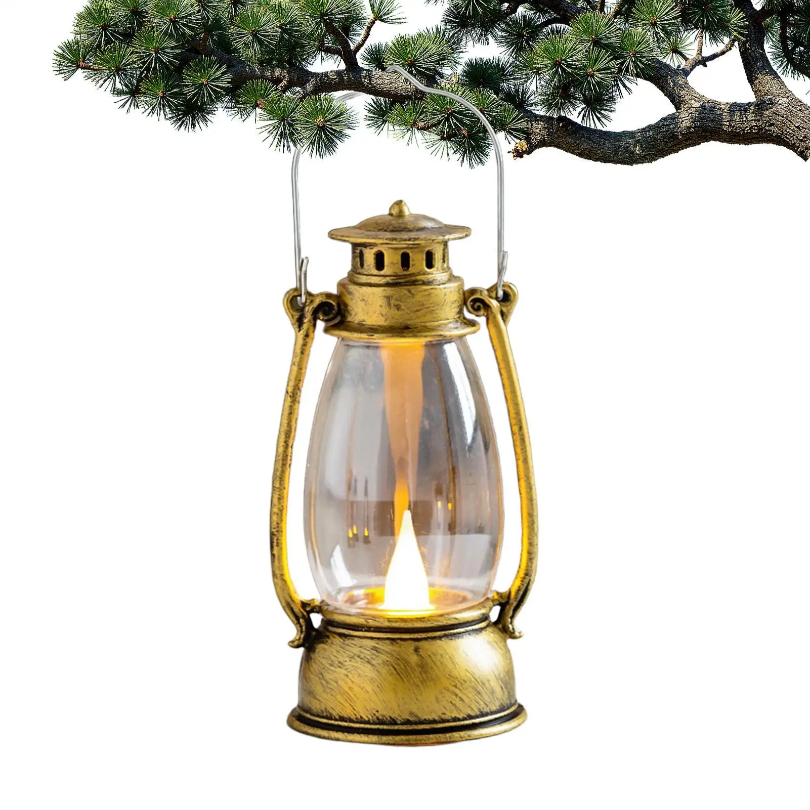 Lantern for Camping Flickering Flame LED Battery-Powered Lamp Rustic Electric Lantern for Hiking Outdoor Fishing Backpacking